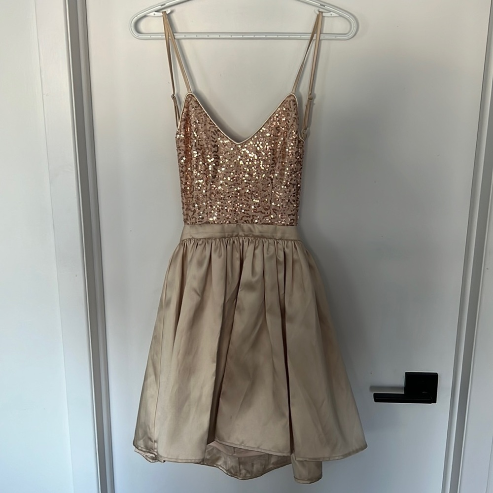Rose Gold Sequin/Champagne Satin Pleated Dress